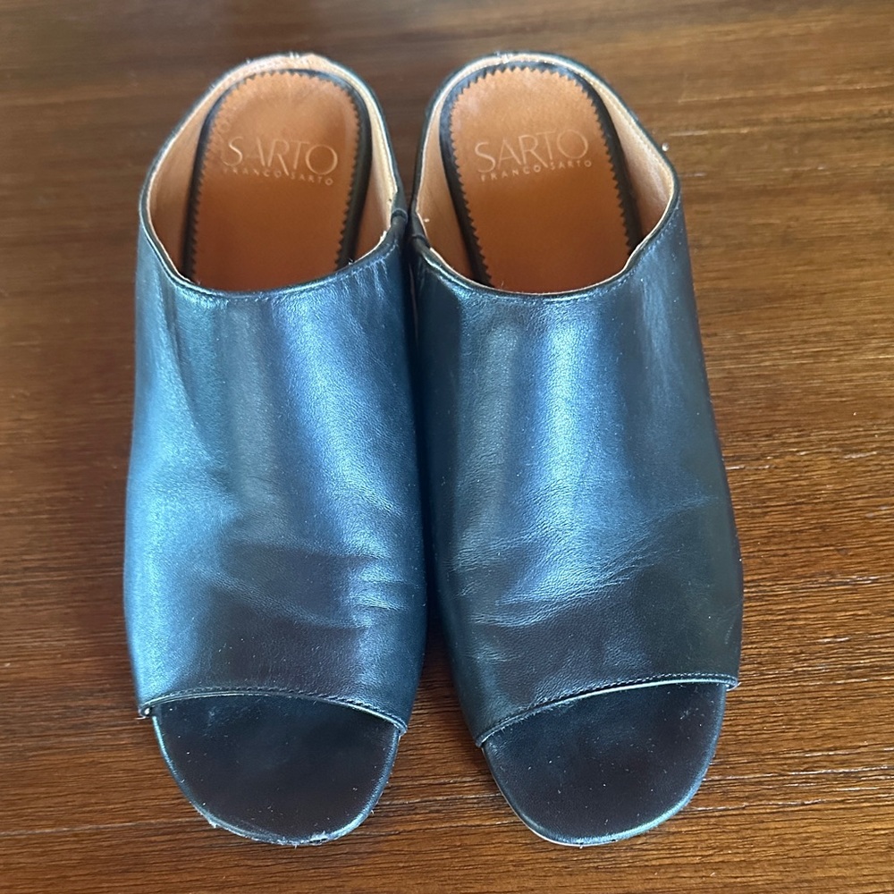 SARTO By Franco Sarto Black Leather Mules